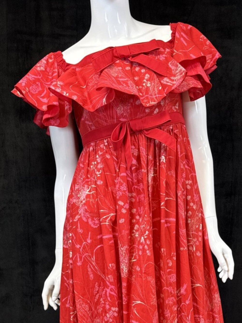 Giambattista Valli Off Shoulder Midi Dress Red Floral EU 42 US 6